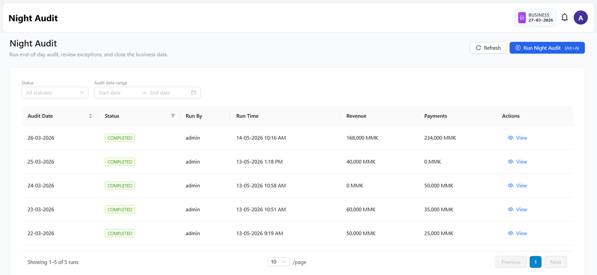 Night audit end-of-day processing